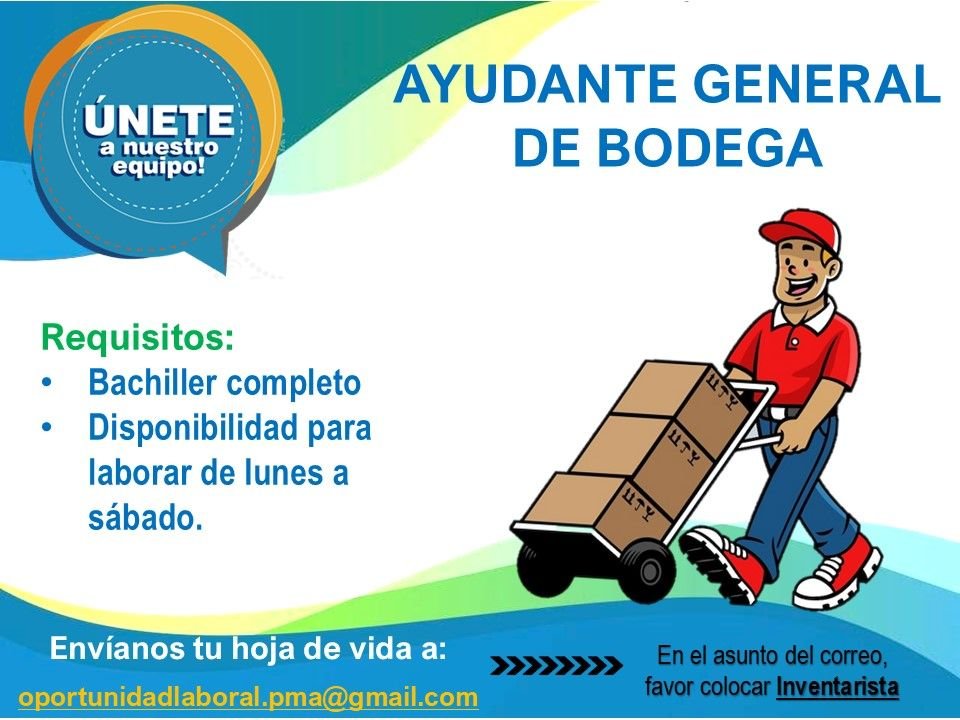 empleo ayudante general de bodega 