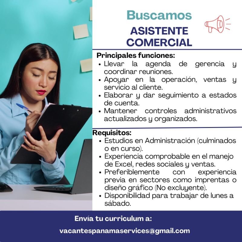 empleo asistente comercial Panamá