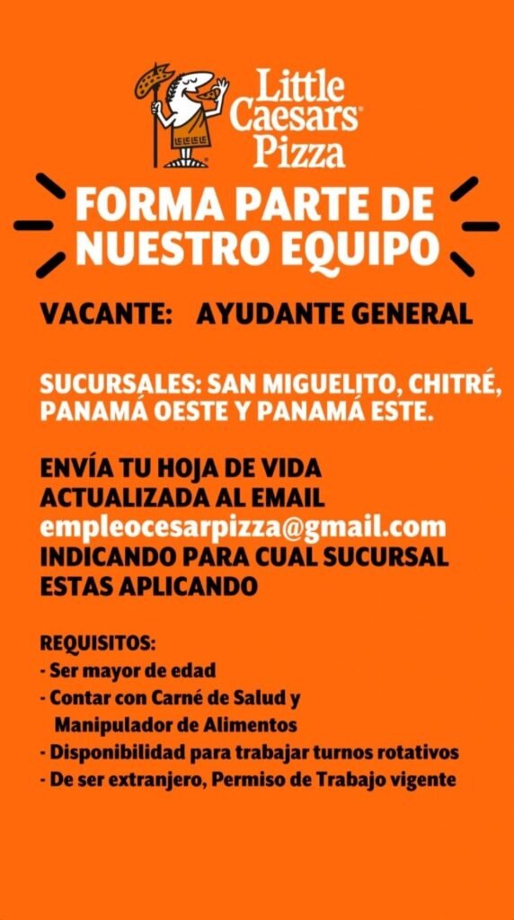 empleos y vacantes Panamá pizza