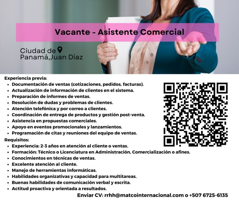 vacante asistente comercial panamá