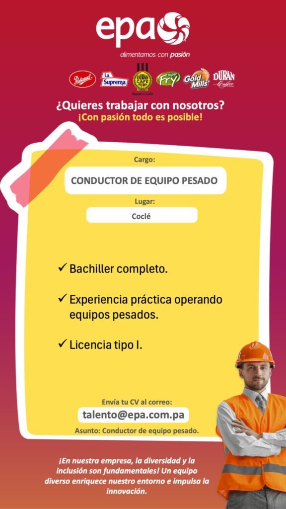 empleo - conductor equipo pesado - Coclé