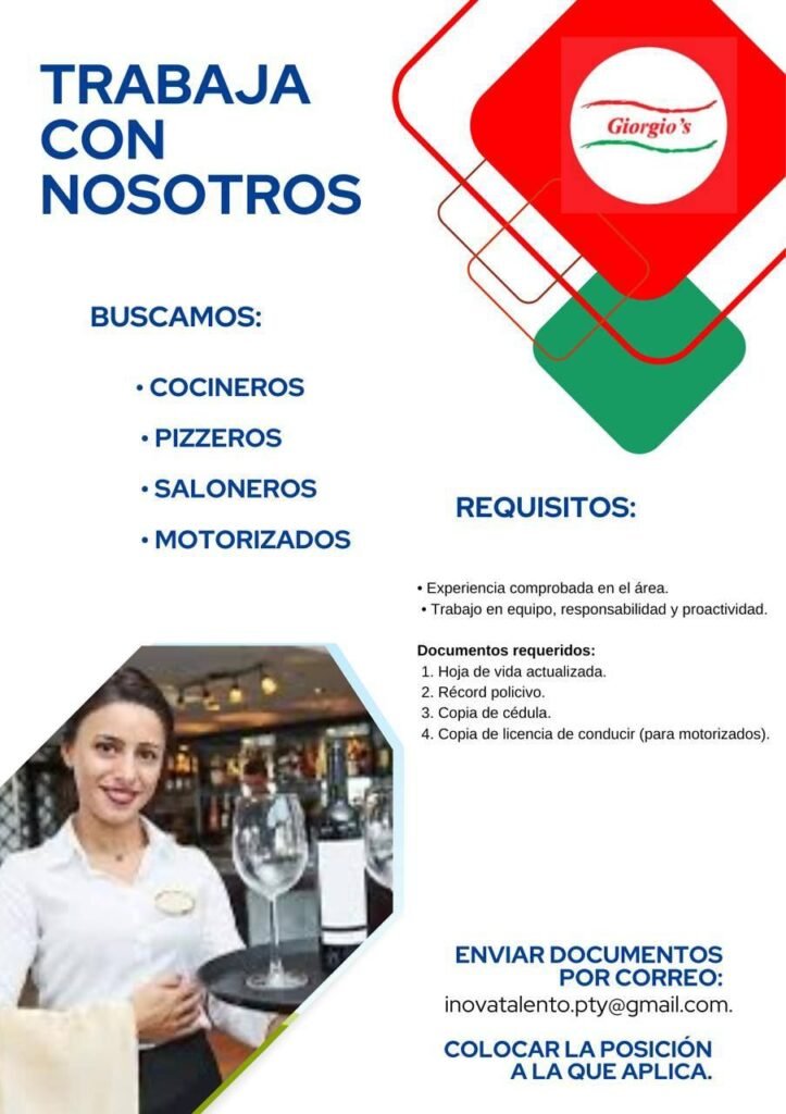 empleo - cocinero - pizzero - salonero - motorizados - Panamá